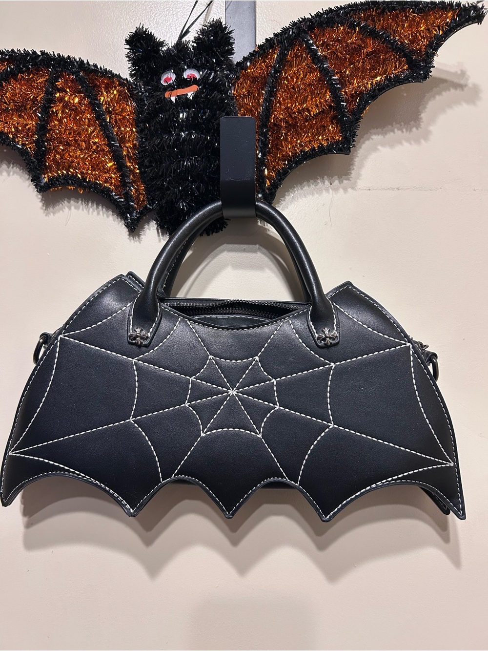 Black Spiderweb Bat Wing Handbag - Stylish Halloween Crossbody